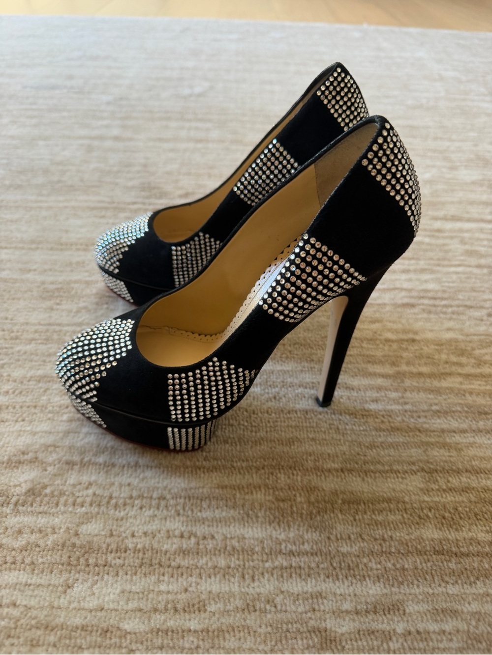 Charlotte Olympia Black Suede Crystal-Embellished Platform Pumps Size 38 - Picture 3 of 5